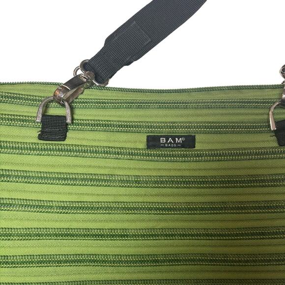 Green BAM bag original zipper purse 15 inch green flat bottom Tote travel modern - Picture 3 of 9